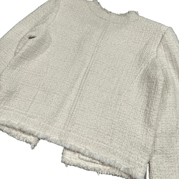 IRO Saussan  Tweed Open Front Ivory White Glitter Blazer Jacket Womens 38 - Picture 8 of 13